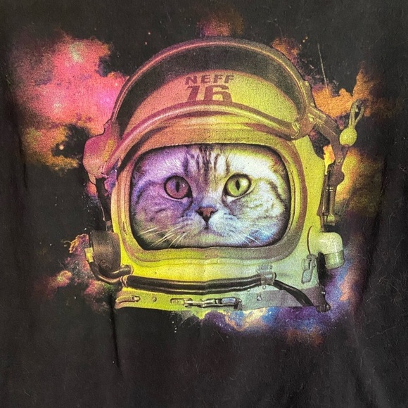 NEFF Neon Space Cat Astronaut Kitten Unisex T-shirt Sz XL - Picture 2 of 5
